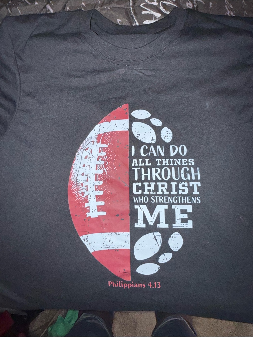 Men's Black Graphic T-Shirt – Red & White Football Faith Design